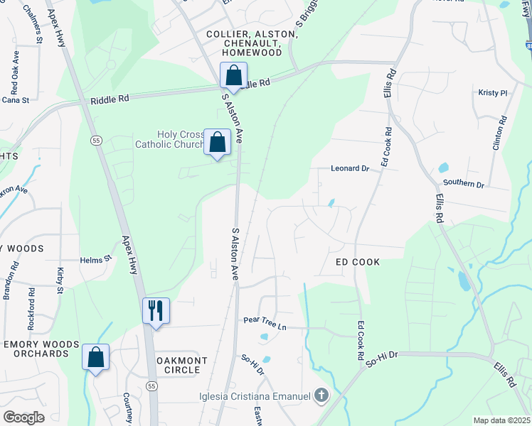 map of restaurants, bars, coffee shops, grocery stores, and more near 101 Brennan Court in Durham