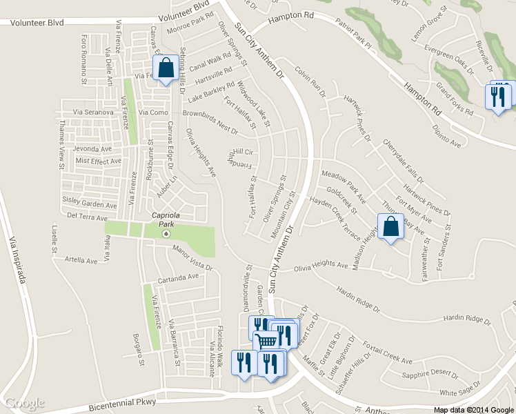 map of restaurants, bars, coffee shops, grocery stores, and more near 2110 Fort Halifax Street in Henderson