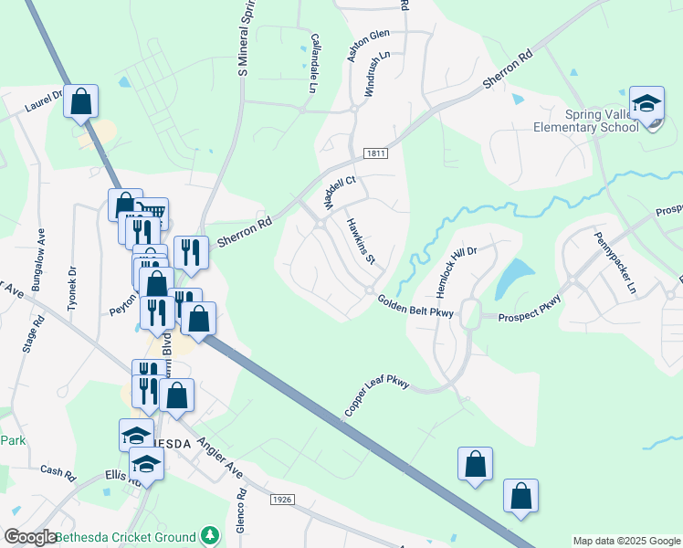 map of restaurants, bars, coffee shops, grocery stores, and more near 2016 Golden Belt Parkway in Durham