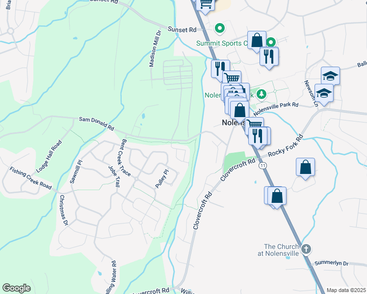 map of restaurants, bars, coffee shops, grocery stores, and more near 4020 Hebron Trace Drive in Nolensville