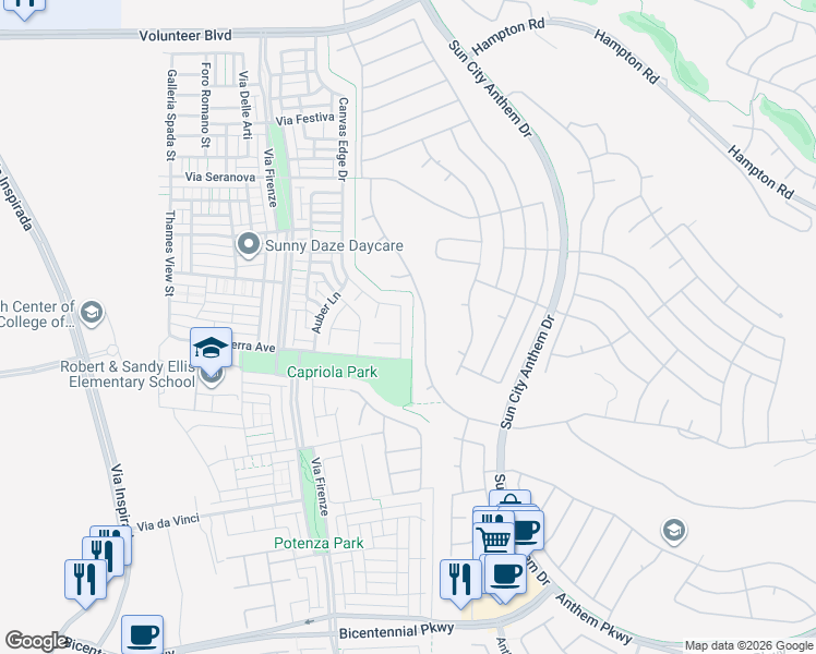 map of restaurants, bars, coffee shops, grocery stores, and more near 2150 County Down Lane in Henderson
