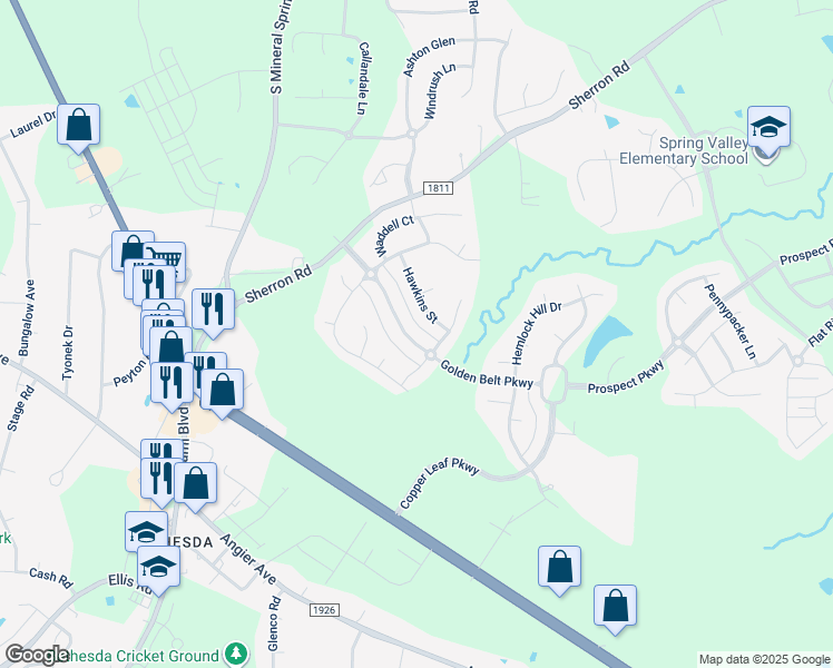 map of restaurants, bars, coffee shops, grocery stores, and more near 2017 Golden Belt Parkway in Durham