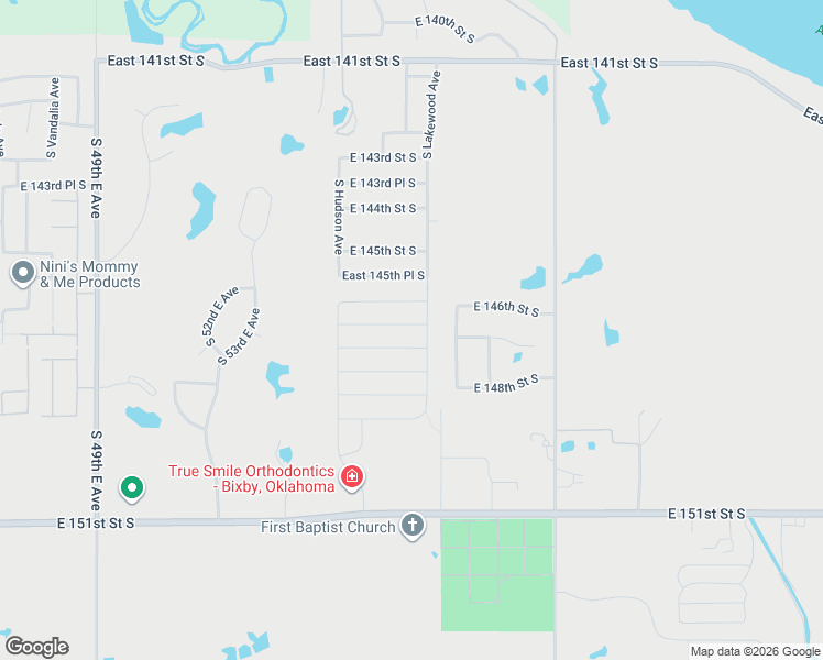 map of restaurants, bars, coffee shops, grocery stores, and more near 6036 East 146th Place South in Bixby