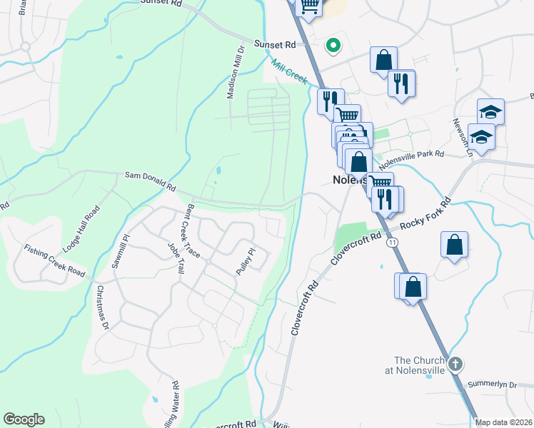 map of restaurants, bars, coffee shops, grocery stores, and more near 4020 Hebron Trace Drive in Nolensville