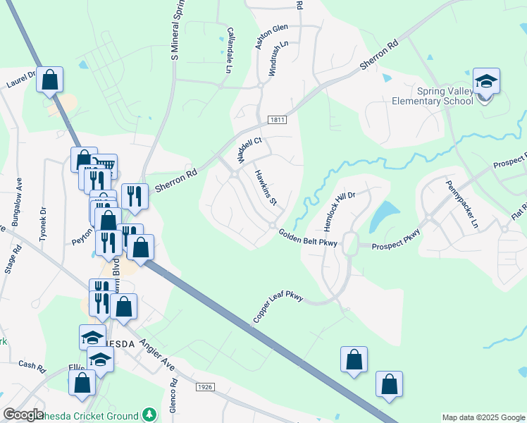 map of restaurants, bars, coffee shops, grocery stores, and more near 2017 Golden Belt Parkway in Durham