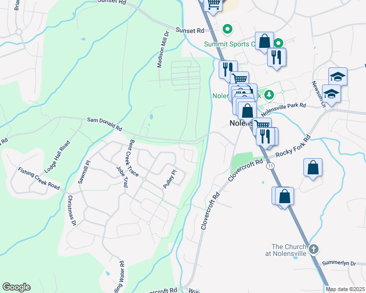 map of restaurants, bars, coffee shops, grocery stores, and more near 4020 Hebron Trace Drive in Nolensville