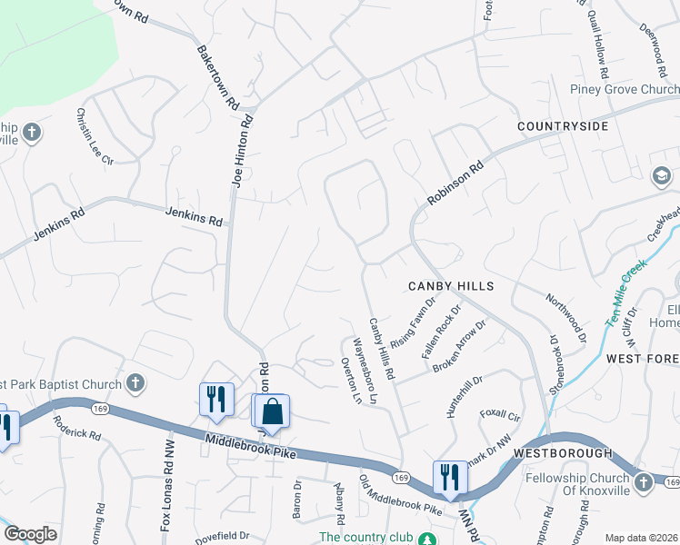 map of restaurants, bars, coffee shops, grocery stores, and more near 1304 Judy Reagan Lane in Knoxville