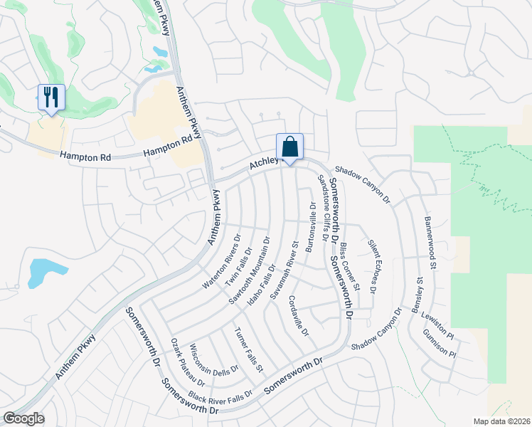 map of restaurants, bars, coffee shops, grocery stores, and more near 2105 Sawtooth Mountain Drive in Henderson