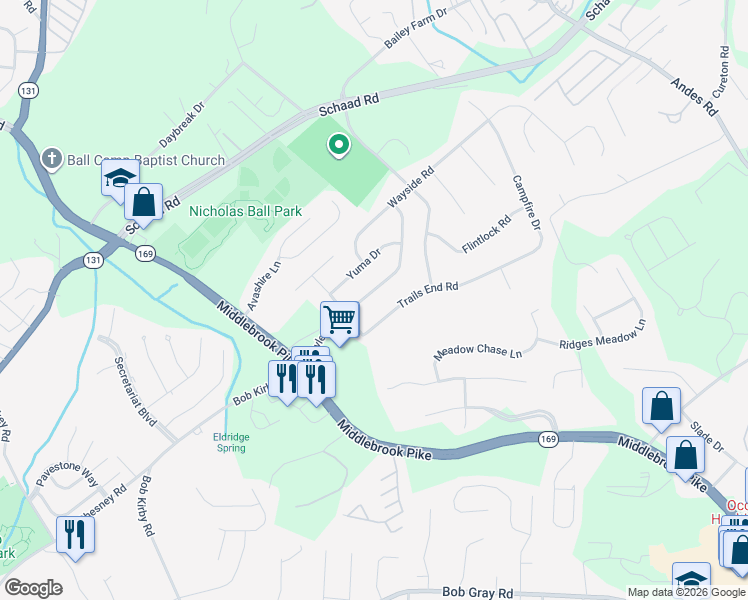 map of restaurants, bars, coffee shops, grocery stores, and more near 9562 Hoyle Beals Drive in Knoxville