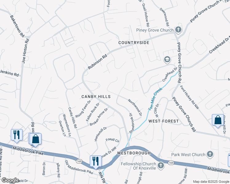 map of restaurants, bars, coffee shops, grocery stores, and more near 1904 Northwood Drive in Knoxville