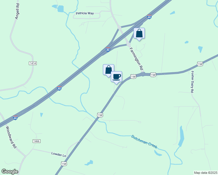 map of restaurants, bars, coffee shops, grocery stores, and more near 105 Buck Miller Road in Mocksville