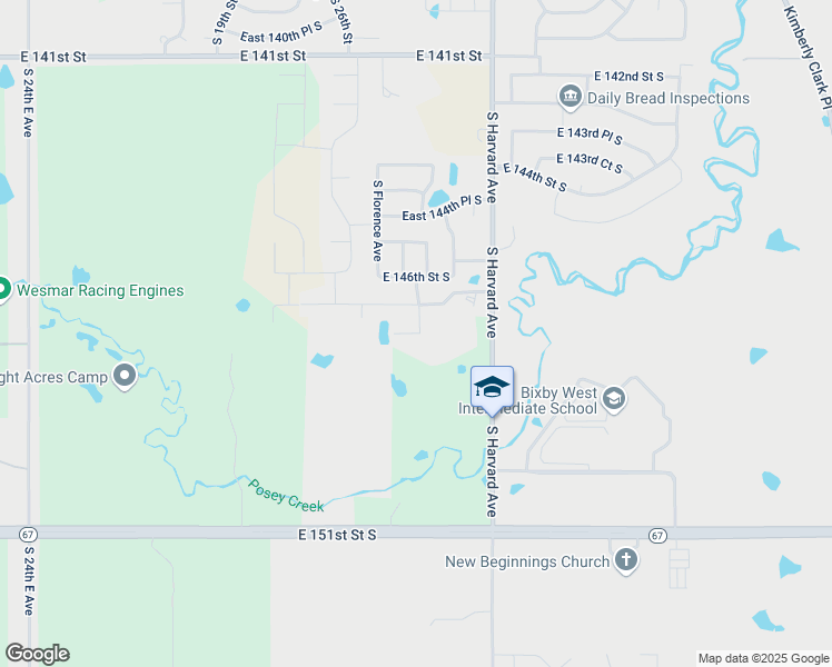 map of restaurants, bars, coffee shops, grocery stores, and more near 5938 East 147th Street South in Bixby
