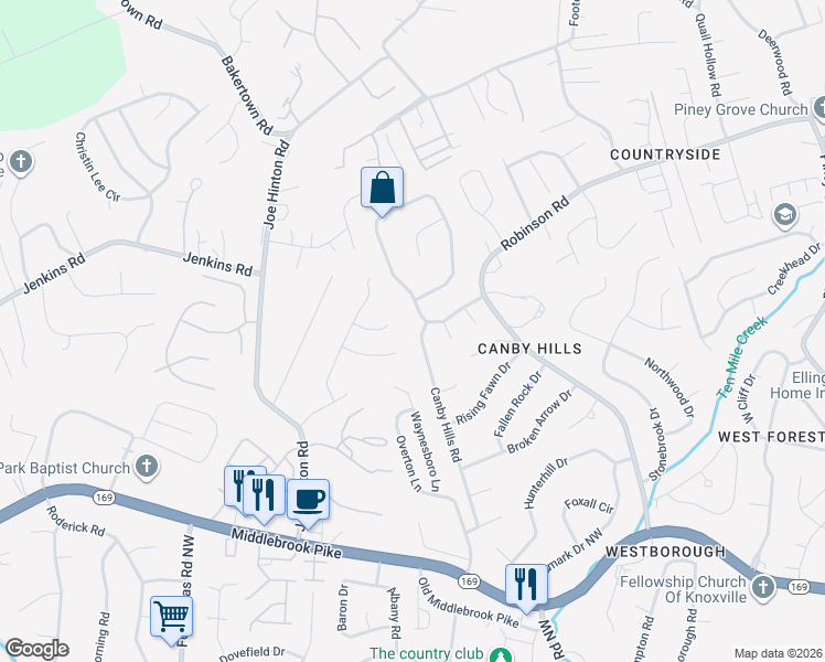map of restaurants, bars, coffee shops, grocery stores, and more near 1304 Judy Reagan Lane in Knoxville