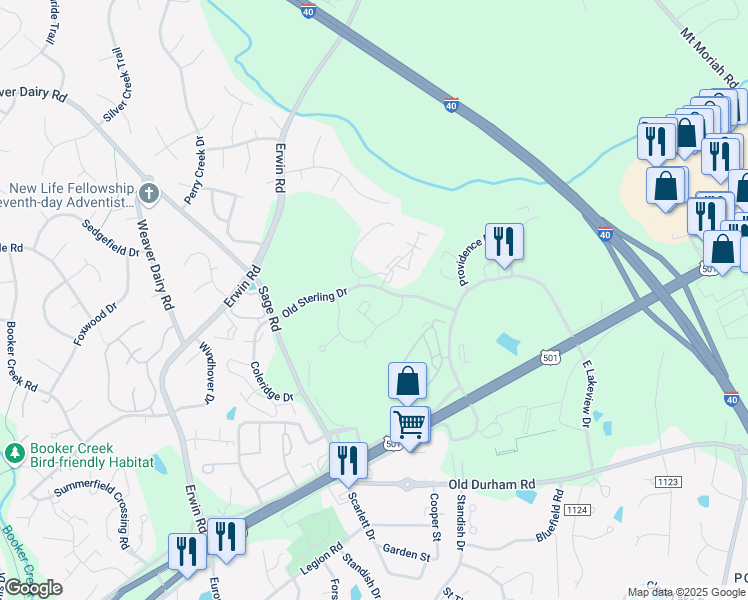 map of restaurants, bars, coffee shops, grocery stores, and more near 1111 Arborgate Circle in Chapel Hill