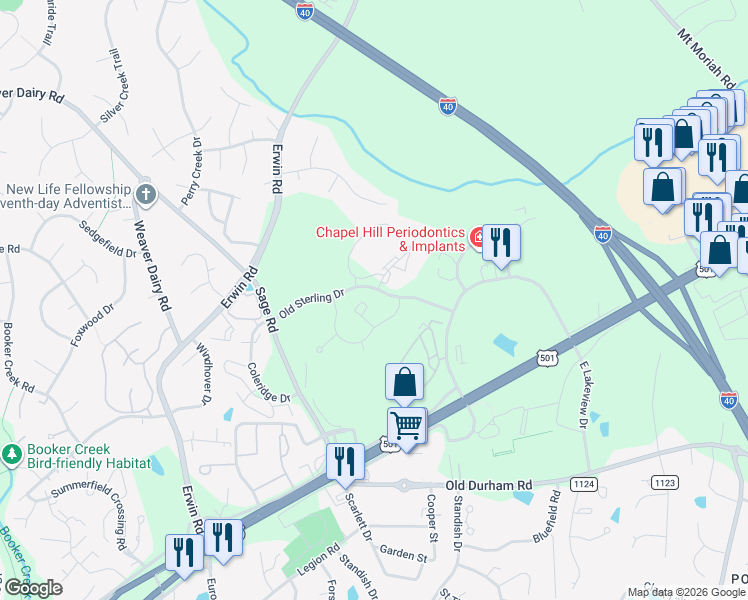 map of restaurants, bars, coffee shops, grocery stores, and more near 1133 Arborgate Circle in Chapel Hill
