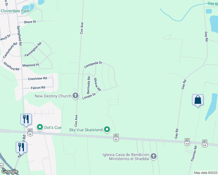 map of restaurants, bars, coffee shops, grocery stores, and more near 2701 Shreve Road in Rocky Mount