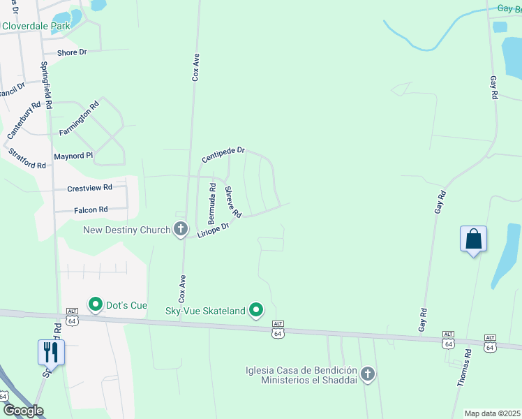 map of restaurants, bars, coffee shops, grocery stores, and more near 2701 Shreve Road in Rocky Mount