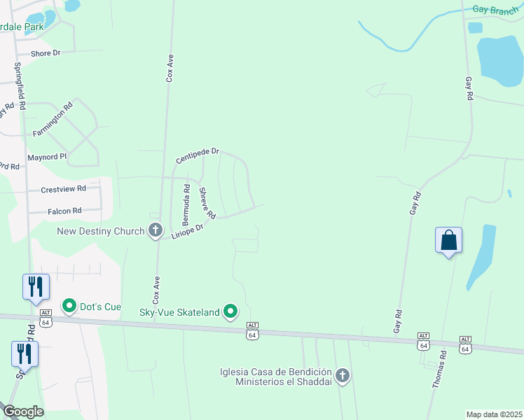 map of restaurants, bars, coffee shops, grocery stores, and more near 2805 Shreve Road in Rocky Mount