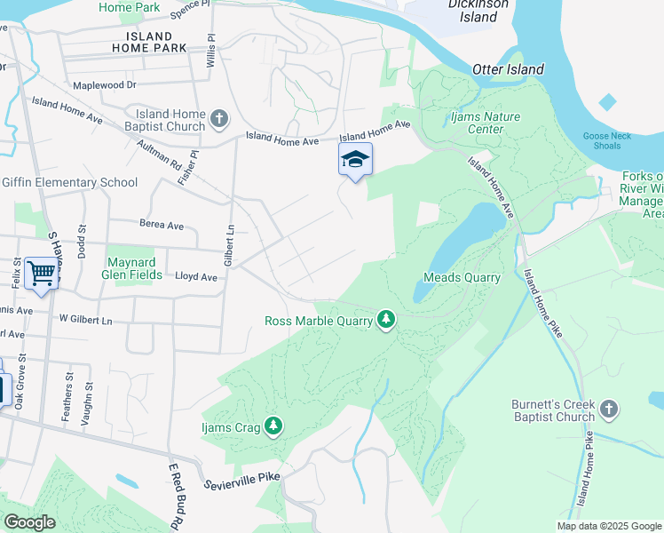 map of restaurants, bars, coffee shops, grocery stores, and more near 2626 Vucrest Avenue Southeast in Knoxville