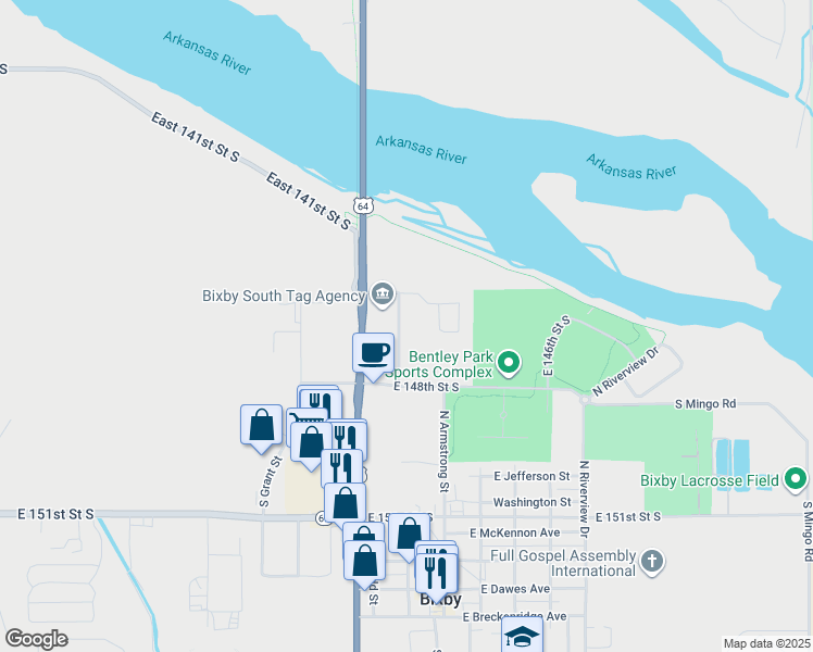 map of restaurants, bars, coffee shops, grocery stores, and more near 14651 South 82nd East Avenue in Bixby