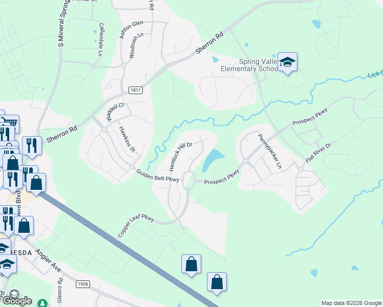map of restaurants, bars, coffee shops, grocery stores, and more near 1 Zumwalt Court in Durham