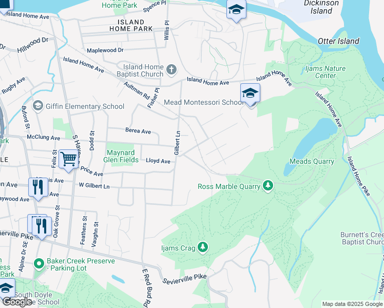 map of restaurants, bars, coffee shops, grocery stores, and more near 2428 Belvedere Avenue in Knoxville