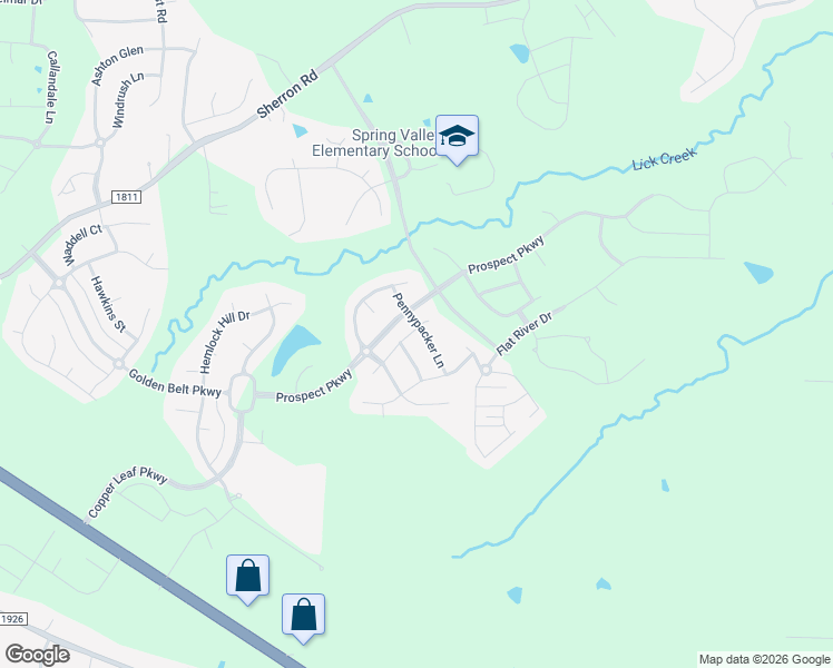 map of restaurants, bars, coffee shops, grocery stores, and more near 1918 Pennypacker Lane in Durham