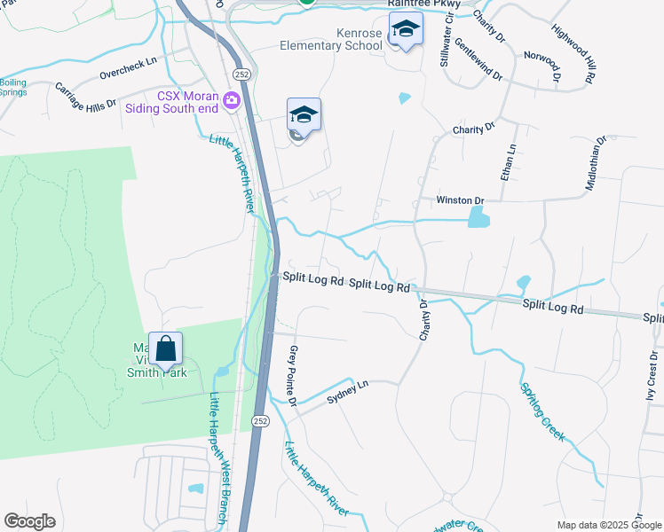 map of restaurants, bars, coffee shops, grocery stores, and more near 9010 Split Log Rd in Brentwood