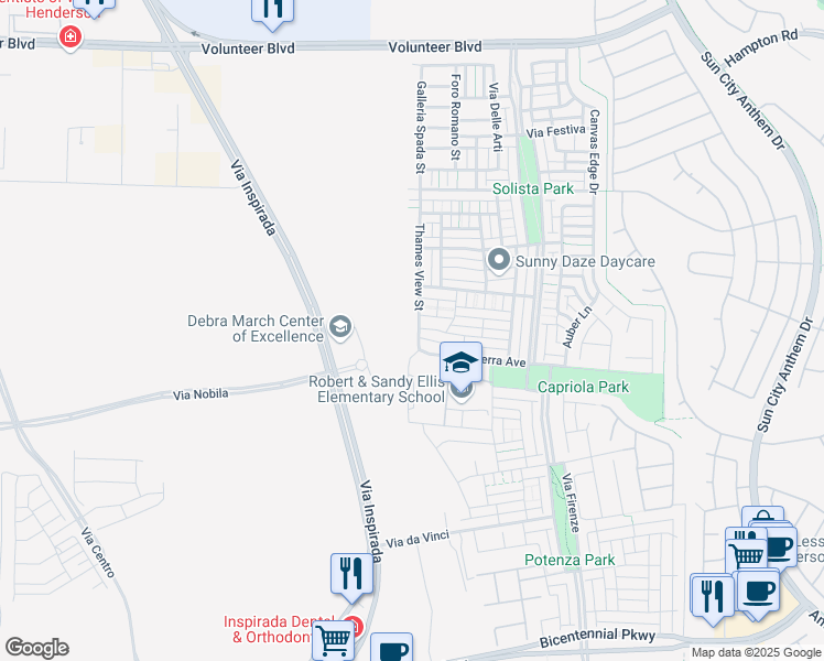 map of restaurants, bars, coffee shops, grocery stores, and more near 2117 Thames View Street in Henderson