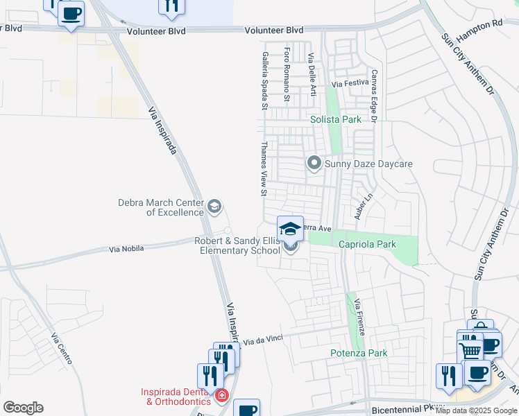 map of restaurants, bars, coffee shops, grocery stores, and more near 3216 Del Terra Avenue in Henderson