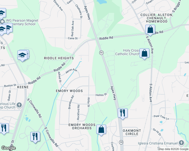map of restaurants, bars, coffee shops, grocery stores, and more near 1110 Jerome Road in Durham