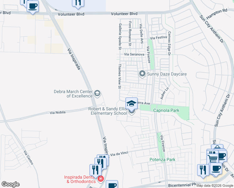 map of restaurants, bars, coffee shops, grocery stores, and more near 2117 Thames View Street in Henderson