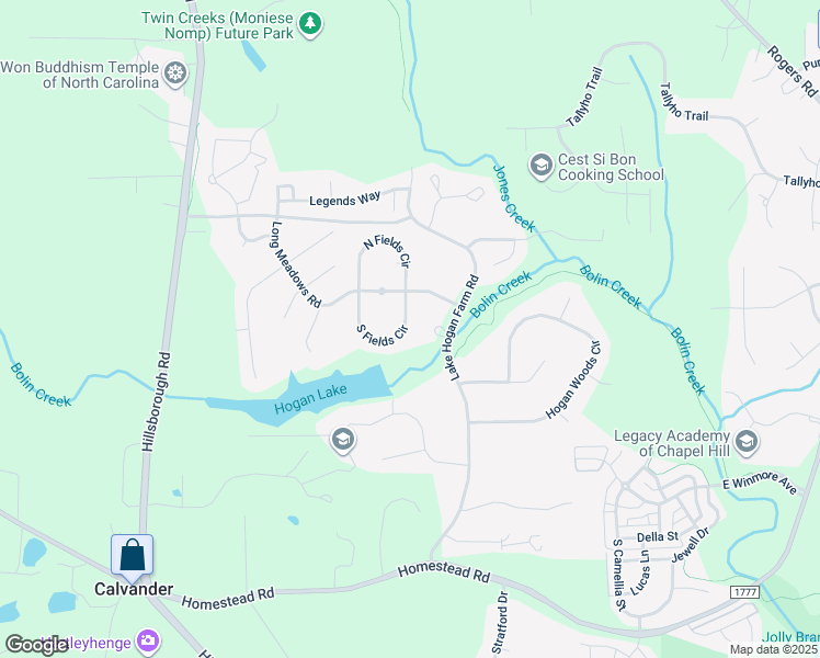 map of restaurants, bars, coffee shops, grocery stores, and more near 115 South Fields Circle in Chapel Hill