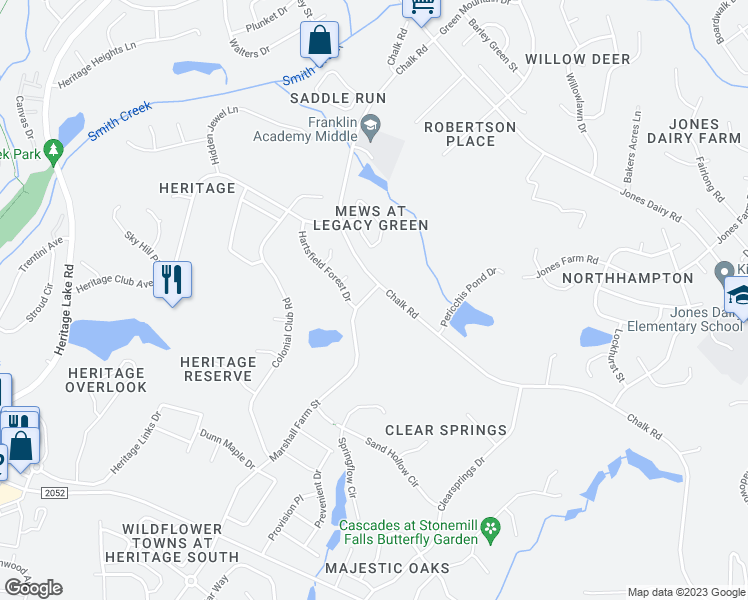 map of restaurants, bars, coffee shops, grocery stores, and more near 1612 Marshall Farm Street in Wake Forest