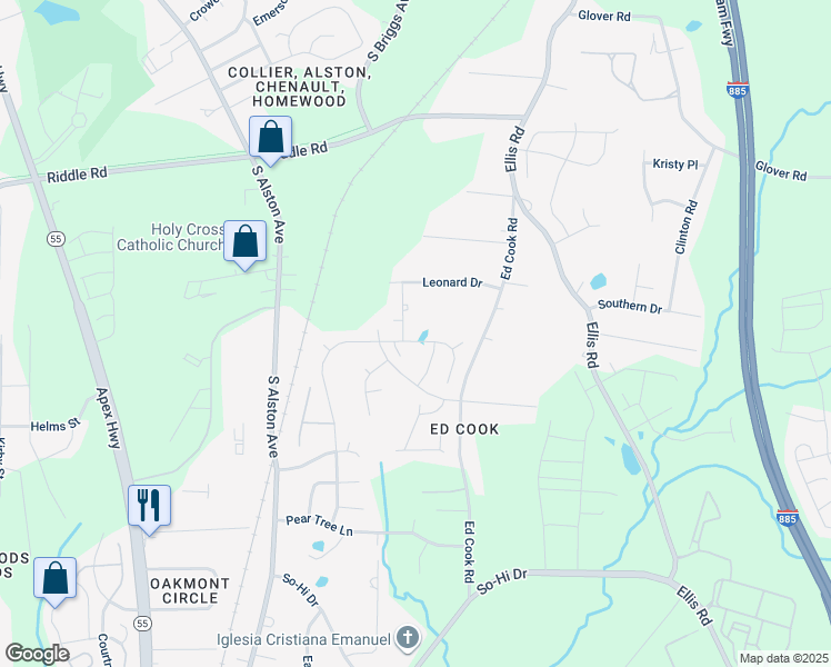 map of restaurants, bars, coffee shops, grocery stores, and more near 2212 Magnolia Tree Lane in Durham