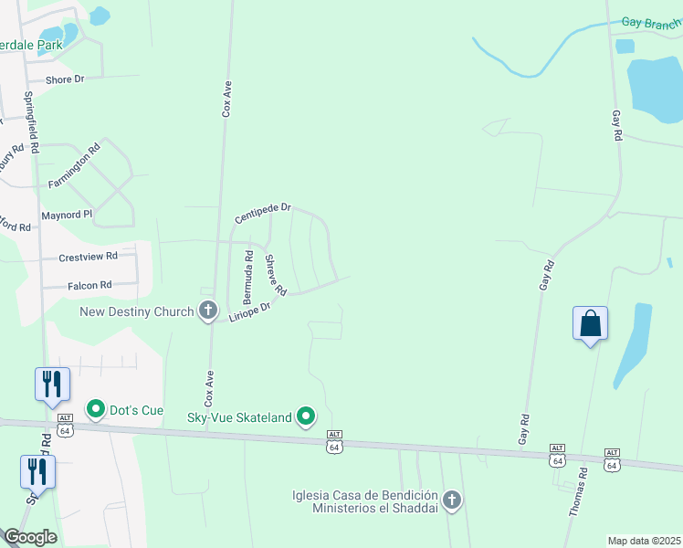 map of restaurants, bars, coffee shops, grocery stores, and more near 2805 Shreve Road in Rocky Mount