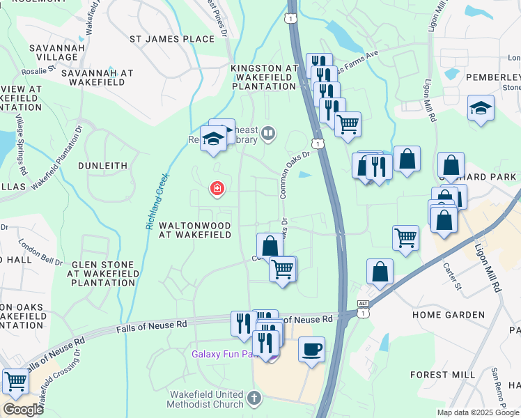 map of restaurants, bars, coffee shops, grocery stores, and more near 11321 Colbert Creek Loop in Raleigh