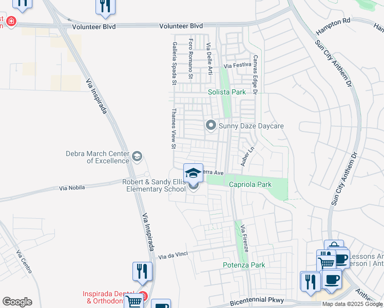 map of restaurants, bars, coffee shops, grocery stores, and more near 3203 Subtle Color Avenue in Henderson