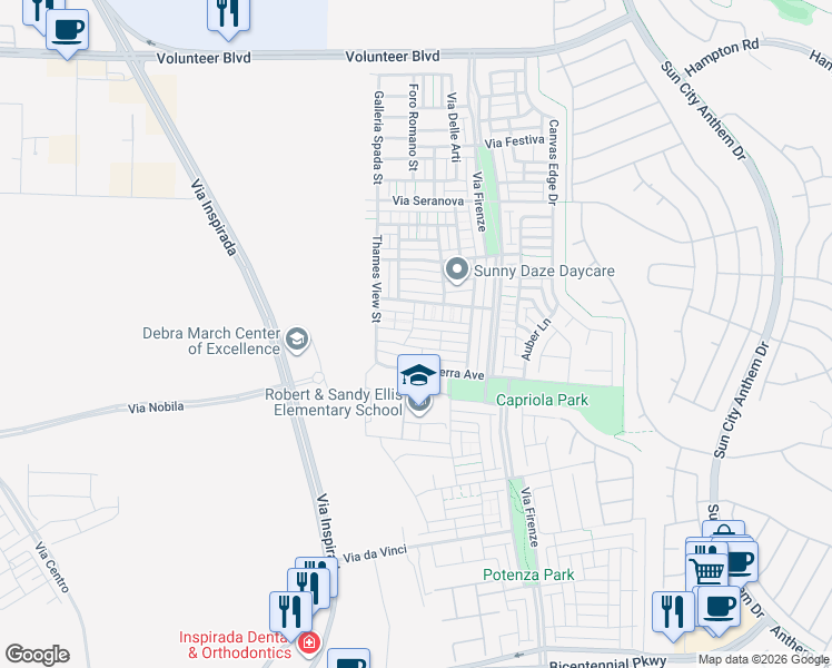 map of restaurants, bars, coffee shops, grocery stores, and more near 3203 Subtle Color Avenue in Henderson