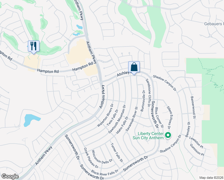 map of restaurants, bars, coffee shops, grocery stores, and more near 2099 Waterton Rivers Drive in Henderson