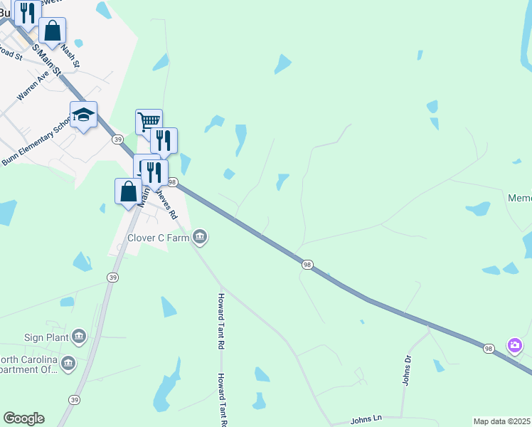 map of restaurants, bars, coffee shops, grocery stores, and more near 209 North Carolina 98 in Bunn