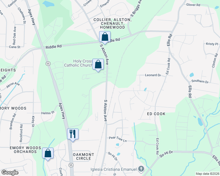 map of restaurants, bars, coffee shops, grocery stores, and more near 2517 South Alston Avenue in Durham