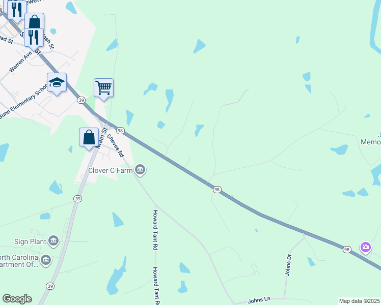 map of restaurants, bars, coffee shops, grocery stores, and more near 209 North Carolina 98 in Bunn