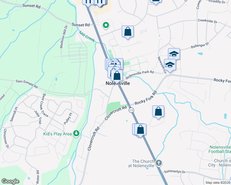 map of restaurants, bars, coffee shops, grocery stores, and more near 7323 Nolensville Road in Nolensville