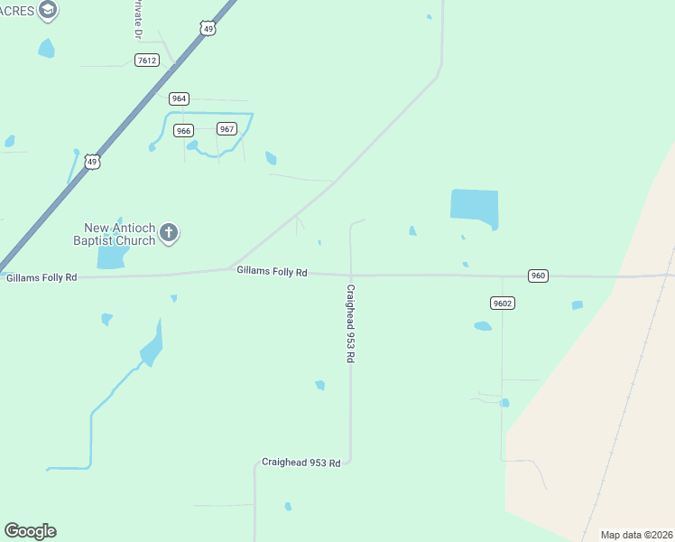 map of restaurants, bars, coffee shops, grocery stores, and more near Craighead 953 Road in Brookland