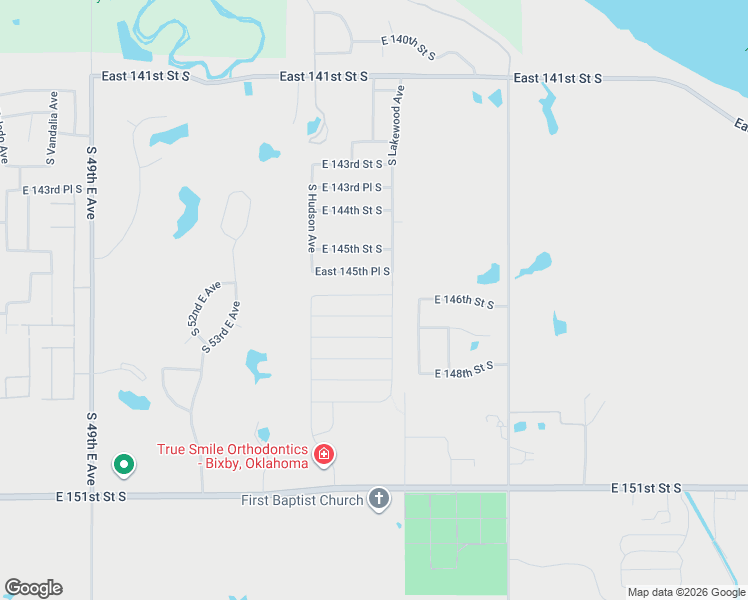 map of restaurants, bars, coffee shops, grocery stores, and more near 6064 East 145th Street South in Bixby