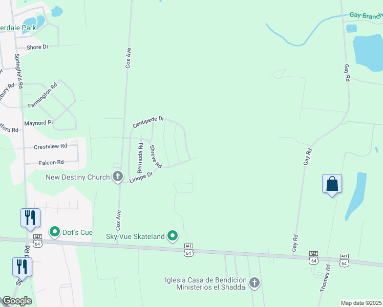 map of restaurants, bars, coffee shops, grocery stores, and more near 2805 Shreve Road in Rocky Mount
