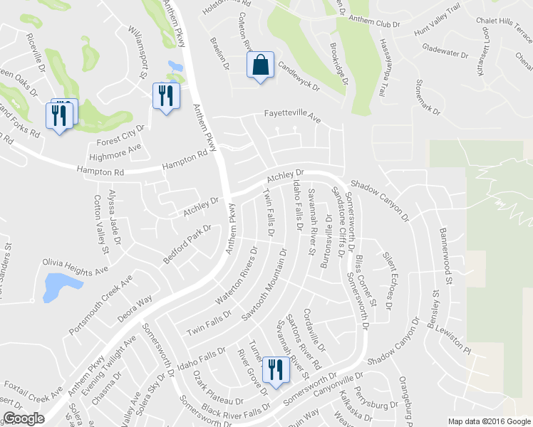 map of restaurants, bars, coffee shops, grocery stores, and more near 2082 Waterton Rivers Drive in Henderson