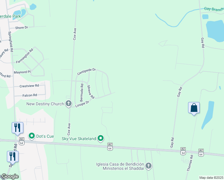 map of restaurants, bars, coffee shops, grocery stores, and more near 2805 Shreve Road in Rocky Mount