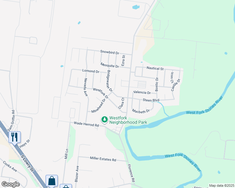 map of restaurants, bars, coffee shops, grocery stores, and more near 7055 Florence Road in Smyrna